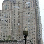 ビルに舞うコンフェティ