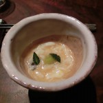 地元ダンジェネスクラブ(蟹)の茶碗蒸し、銀杏と木の芽入り