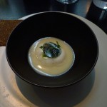 Benuおまかせコースの一品目、しょうが風味のポタージュうずらの卵入り