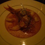 鯛と春タマネギ、ゆり根はオレンジの皮漬けで香りづけ