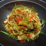 魚介類のパスタ、中華風です