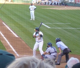 A'sのDHジャック・カスト選手。彼のヒットで1点を返す