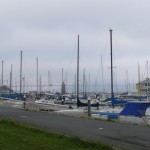 サンフランシスコのマリーナ地区。ヨットの向こうには、ゴールデンゲート橋(のはずですが・・・)